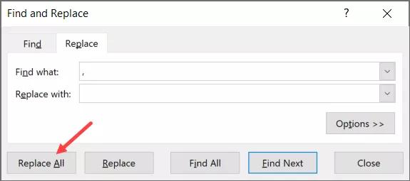 Thay thế tất cả các dấu phẩy